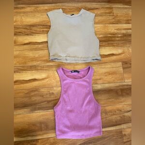 Zara Pink and Beige Ribbed Tops